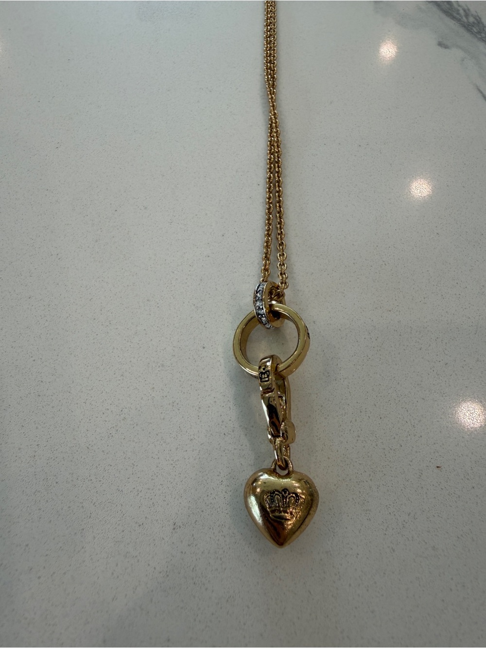 Juicy Couture Charm Catcher Heart Crystal 35" Long Necklace Adjustable Chain